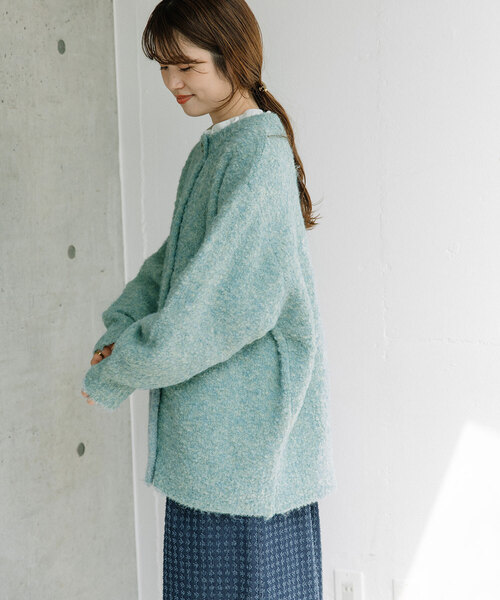 POU DOU DOU(プードゥドゥ)の「ブークレクルーネックニットカーディガン(カーディガン/ボレロ・レディース・ベージュ/ミント/ラベンダー・M)」の6枚目の写真