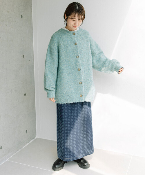 POU DOU DOU(プードゥドゥ)の「ブークレクルーネックニットカーディガン(カーディガン/ボレロ・レディース・ベージュ/ミント/ラベンダー・M)」の7枚目の写真