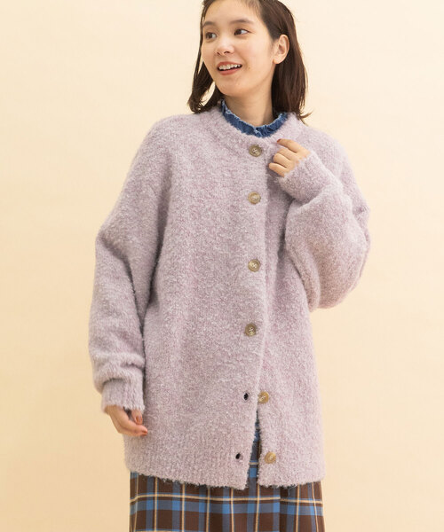 POU DOU DOU(プードゥドゥ)の「ブークレクルーネックニットカーディガン(カーディガン/ボレロ・レディース・ベージュ/ミント/ラベンダー・M)」の9枚目の写真