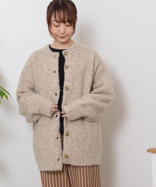 POU DOU DOU(プードゥドゥ)の「ブークレクルーネックニットカーディガン(カーディガン/ボレロ・レディース・ベージュ/ミント/ラベンダー・M)」の21枚目の写真