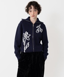 ELOOPS（イーループス）の「【ELOOPS】ハイネックフラワー柄ジャガードニットジャケット（ニット/セーター）」