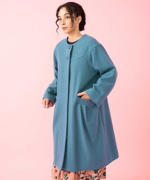 Jocomomola(ホコモモラ)の「メルトン ノーカラーロングコート(ノーカラーコート・レディース・ダークインディゴブルー/ブラック・40/42)」の17枚目の写真
