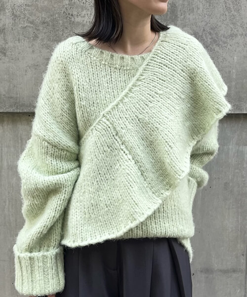 mline（エムライン）の「[mline]ビッグ襟ニット（パーカー・レディース・チャコールグレー/グリーン/ピンク・FREE）」の2枚目の写真