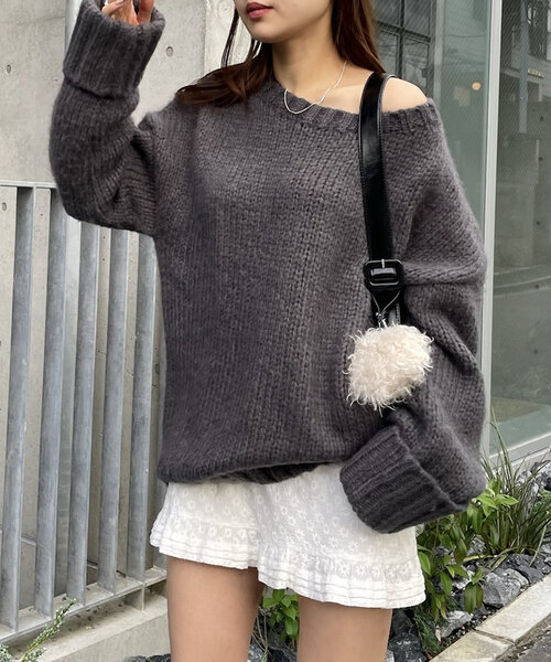 mline（エムライン）の「[mline]ビッグ襟ニット（パーカー・レディース・チャコールグレー/グリーン/ピンク・FREE）」の6枚目の写真