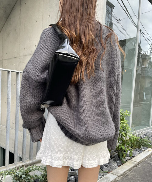 mline（エムライン）の「[mline]ビッグ襟ニット（パーカー・レディース・チャコールグレー/グリーン/ピンク・FREE）」の8枚目の写真