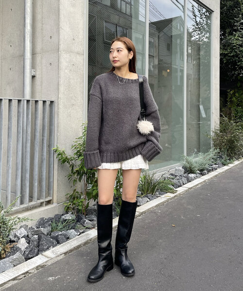 mline（エムライン）の「[mline]ビッグ襟ニット（パーカー・レディース・チャコールグレー/グリーン/ピンク・FREE）」の9枚目の写真