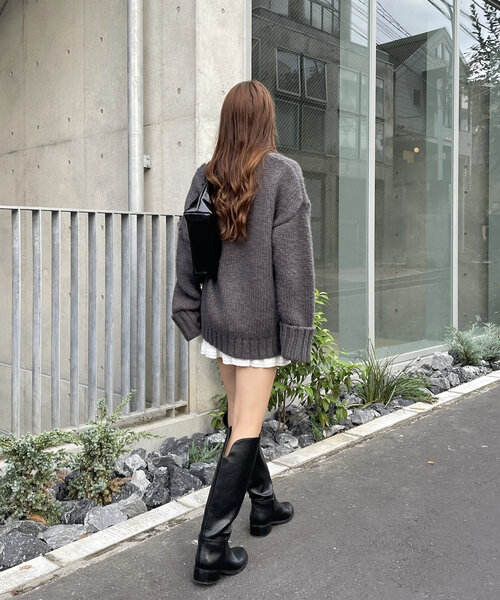 mline（エムライン）の「[mline]ビッグ襟ニット（パーカー・レディース・チャコールグレー/グリーン/ピンク・FREE）」の10枚目の写真