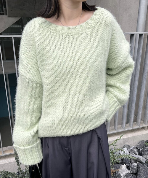 mline（エムライン）の「[mline]ビッグ襟ニット（パーカー・レディース・チャコールグレー/グリーン/ピンク・FREE）」の11枚目の写真