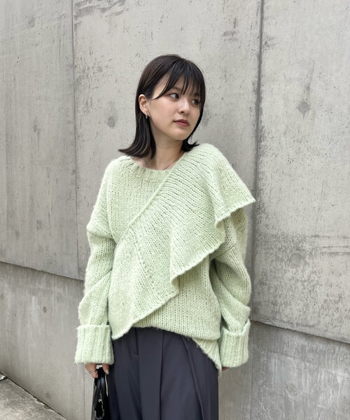 mline（エムライン）の「[mline]ビッグ襟ニット（パーカー・レディース・チャコールグレー/グリーン/ピンク・FREE）」の16枚目の写真