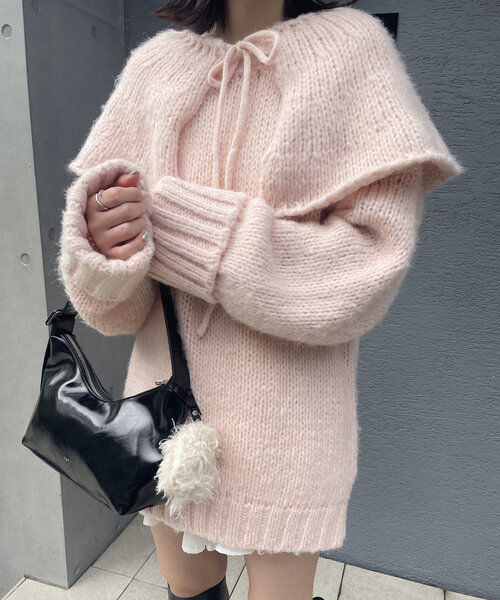 mline（エムライン）の「[mline]ビッグ襟ニット（パーカー・レディース・チャコールグレー/グリーン/ピンク・FREE）」の19枚目の写真