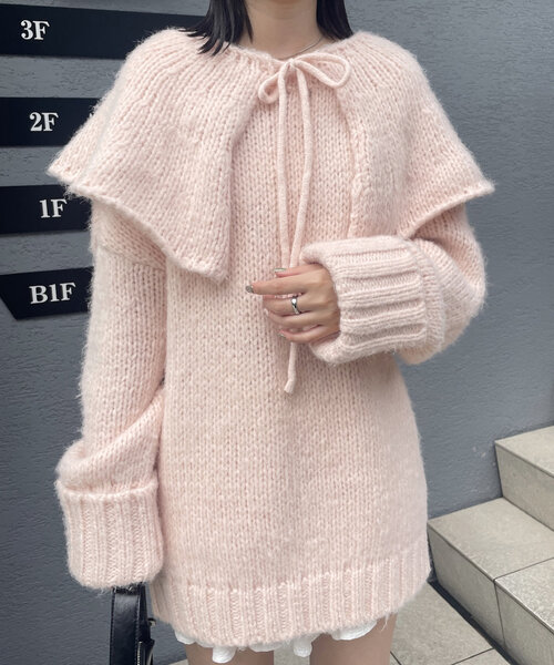 mline（エムライン）の「[mline]ビッグ襟ニット（パーカー・レディース・チャコールグレー/グリーン/ピンク・FREE）」の21枚目の写真