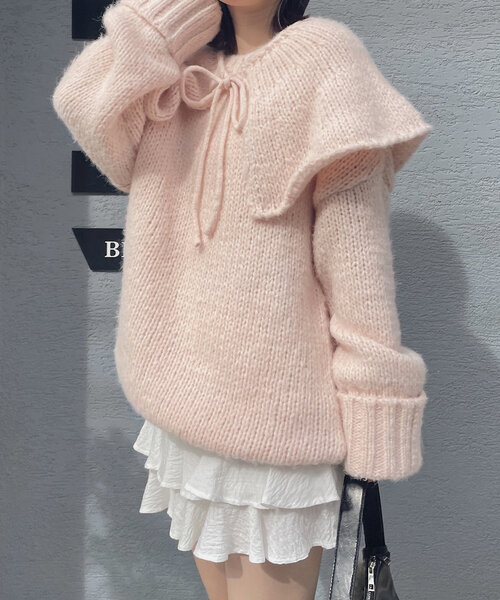 mline（エムライン）の「[mline]ビッグ襟ニット（パーカー・レディース・チャコールグレー/グリーン/ピンク・FREE）」の22枚目の写真