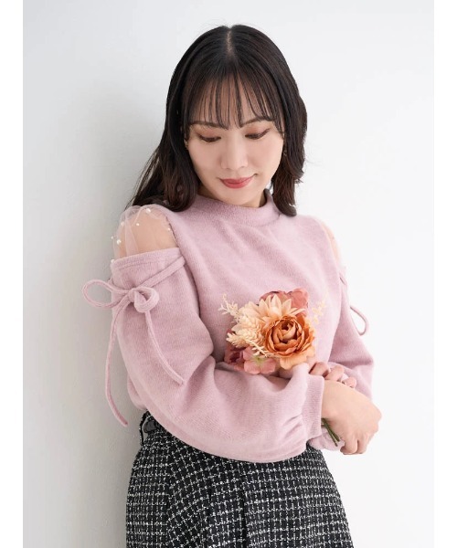 Re-J&SUPURE(リジェイアンドスプル)の「【大きいサイズ】肩チュールシアーパール付き起毛リブトップス(ニット/セーター・レディース・ピンク/オフホワイト/ブラック・XX-LARGE/X-LARGE)」の22枚目の写真