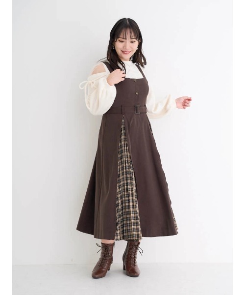 Re-J&SUPURE(リジェイアンドスプル)の「【大きいサイズ】肩チュールシアーパール付き起毛リブトップス(ニット/セーター・レディース・ピンク/オフホワイト/ブラック・XX-LARGE/X-LARGE)」の8枚目の写真