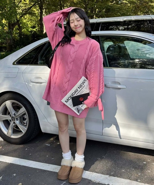 【大人気完売品！りなてぃコラボ】ケーブルニットチュニック/WEB/EC限定商品 Ambre Neige by りなてぃ（アンブルネージュバイリナティ）の「【りな