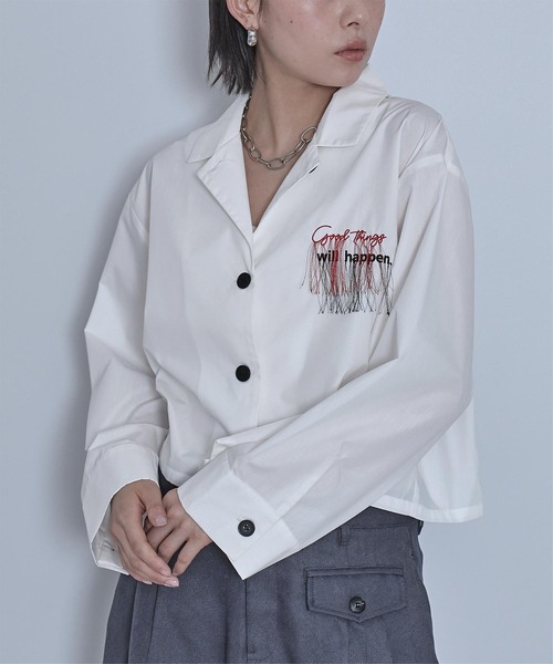 miette(ミエット)の「フリンジ刺繍開襟シャツ(シャツ/ブラウス・レディース・ブラック/オフホワイト・FREE)」の2枚目の写真