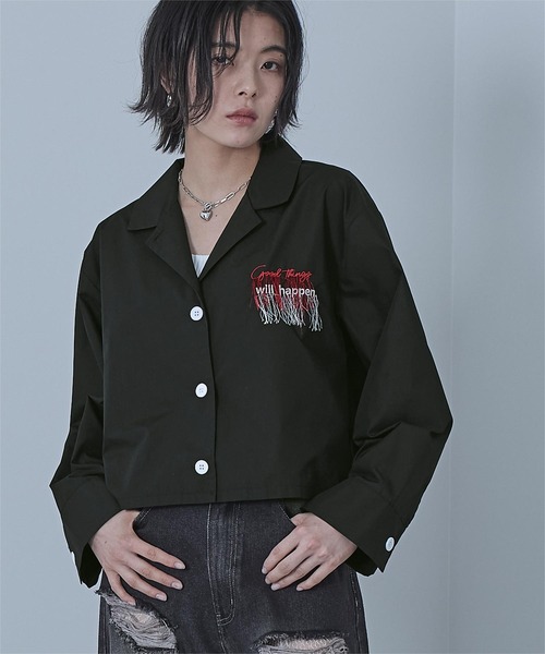 miette(ミエット)の「フリンジ刺繍開襟シャツ(シャツ/ブラウス・レディース・ブラック/オフホワイト・FREE)」の1枚目の写真