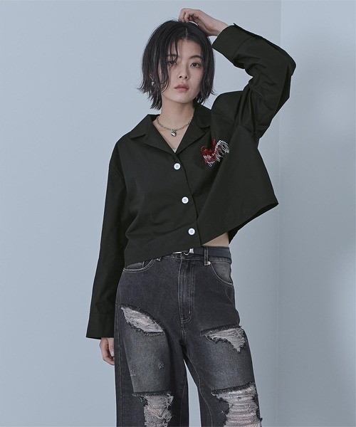miette(ミエット)の「フリンジ刺繍開襟シャツ(シャツ/ブラウス・レディース・ブラック/オフホワイト・FREE)」の10枚目の写真