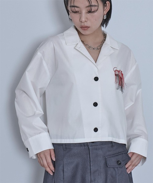 miette(ミエット)の「フリンジ刺繍開襟シャツ(シャツ/ブラウス・レディース・ブラック/オフホワイト・FREE)」の8枚目の写真