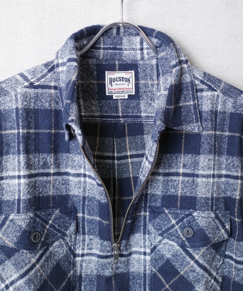 セール】【T6】【HOUSTON】FLANNEL HALF ZIP WORK SHIRT / フランネル