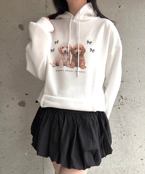 merrylatte(メリーラテ)の「DOGリボン裏起毛パーカー(パーカー・レディース・ホワイト・LARGE/SMALL)」の3枚目の写真