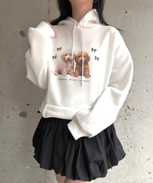 merrylatte(メリーラテ)の「DOGリボン裏起毛パーカー(パーカー・レディース・ホワイト・LARGE/SMALL)」の4枚目の写真