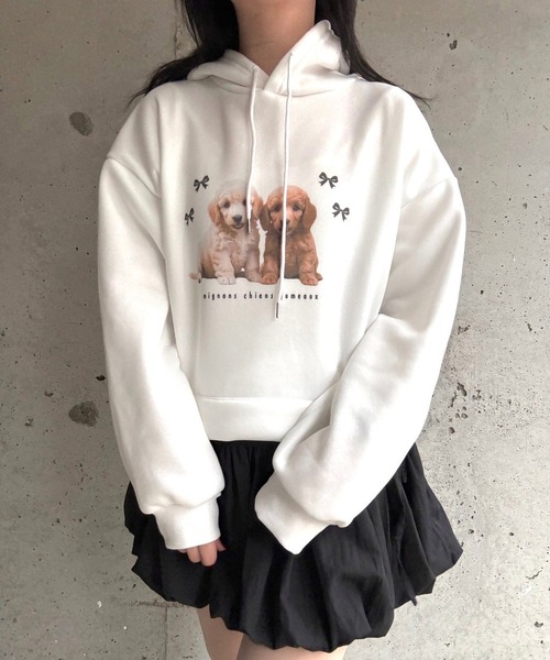 merrylatte(メリーラテ)の「DOGリボン裏起毛パーカー(パーカー・レディース・ホワイト・LARGE/SMALL)」の5枚目の写真