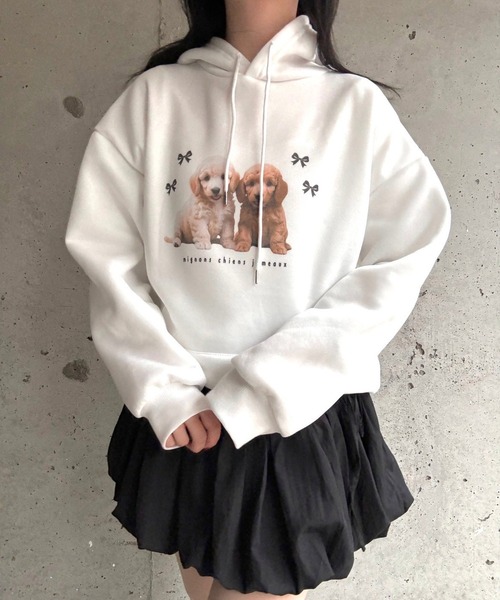 merrylatte(メリーラテ)の「DOGリボン裏起毛パーカー(パーカー・レディース・ホワイト・LARGE/SMALL)」の6枚目の写真