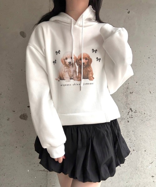 merrylatte(メリーラテ)の「DOGリボン裏起毛パーカー(パーカー・レディース・ホワイト・LARGE/SMALL)」の7枚目の写真