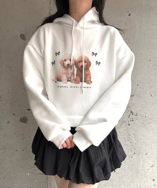 merrylatte(メリーラテ)の「DOGリボン裏起毛パーカー(パーカー・レディース・ホワイト・LARGE/SMALL)」の8枚目の写真