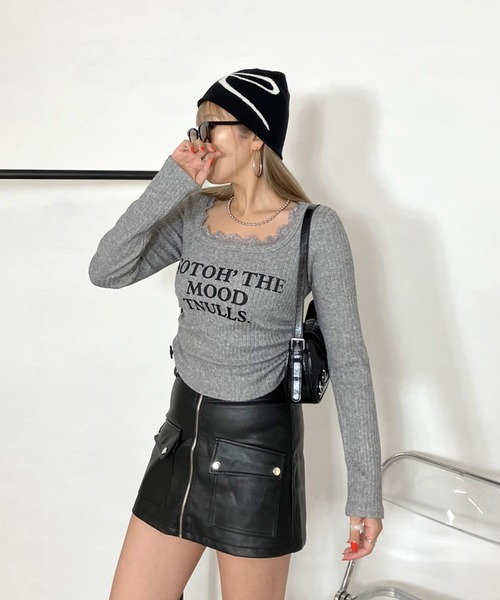 non-hedge(ノンヘッジ)の「ロゴスクエアレースショート丈ロンT(Tシャツ/カットソー・レディース・ブラック/グレー/オフホワイト・FREE)」の13枚目の写真