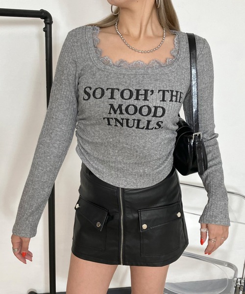 non-hedge(ノンヘッジ)の「ロゴスクエアレースショート丈ロンT(Tシャツ/カットソー・レディース・ブラック/グレー/オフホワイト・FREE)」の12枚目の写真