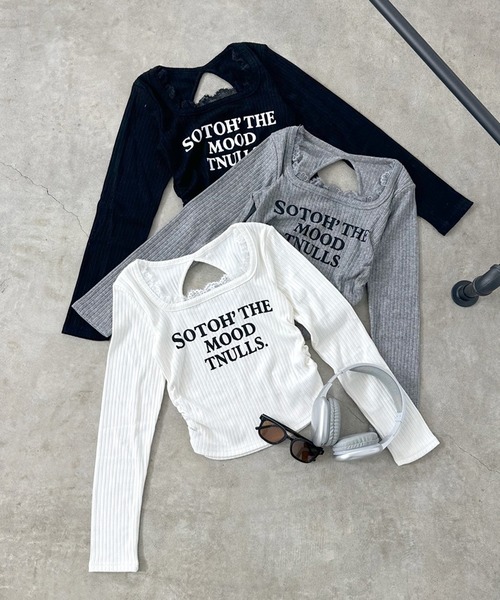 non-hedge(ノンヘッジ)の「ロゴスクエアレースショート丈ロンT(Tシャツ/カットソー・レディース・ブラック/グレー/オフホワイト・FREE)」の11枚目の写真