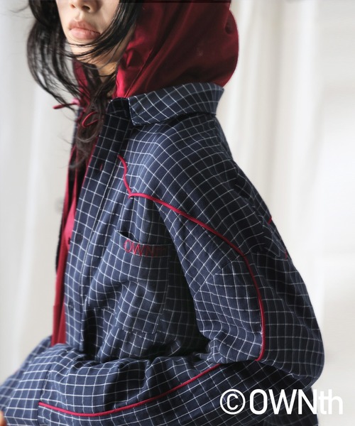 OWNth（オンス）の「パイピングデザインチェック柄シャツ（シャツ/ブラウス・レディース・グレー/ネイビー・ONESIZE）」の2枚目の写真