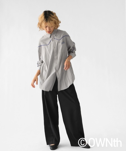 OWNth（オンス）の「パイピングデザインチェック柄シャツ（シャツ/ブラウス・レディース・グレー/ネイビー・ONESIZE）」の3枚目の写真