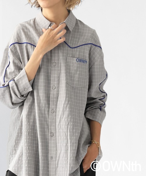 OWNth（オンス）の「パイピングデザインチェック柄シャツ（シャツ/ブラウス・レディース・グレー/ネイビー・ONESIZE）」の4枚目の写真
