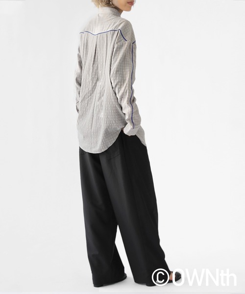 OWNth（オンス）の「パイピングデザインチェック柄シャツ（シャツ/ブラウス・レディース・グレー/ネイビー・ONESIZE）」の5枚目の写真