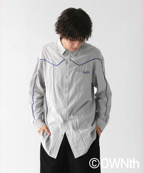 OWNth（オンス）の「パイピングデザインチェック柄シャツ（シャツ/ブラウス・レディース・グレー/ネイビー・ONESIZE）」の7枚目の写真