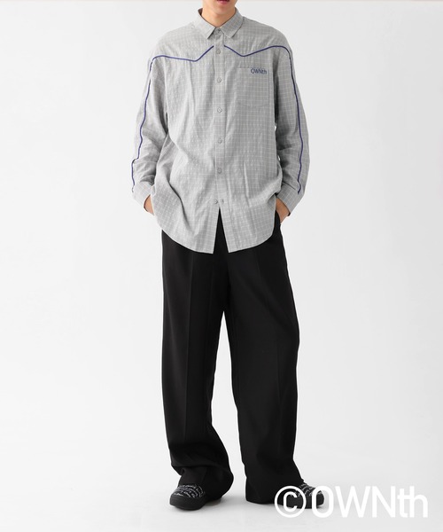 OWNth（オンス）の「パイピングデザインチェック柄シャツ（シャツ/ブラウス・レディース・グレー/ネイビー・ONESIZE）」の8枚目の写真