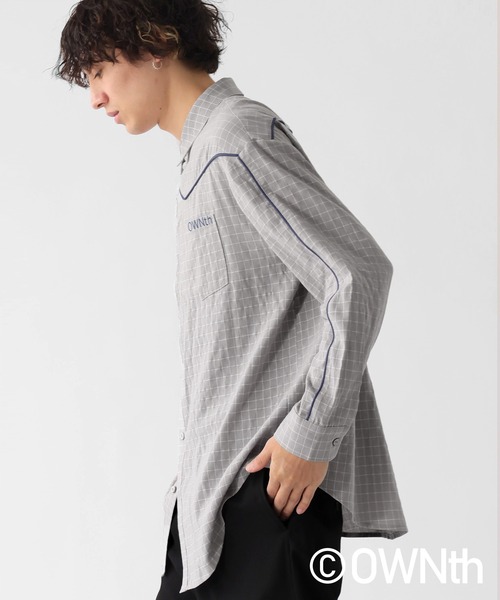 OWNth（オンス）の「パイピングデザインチェック柄シャツ（シャツ/ブラウス・レディース・グレー/ネイビー・ONESIZE）」の9枚目の写真
