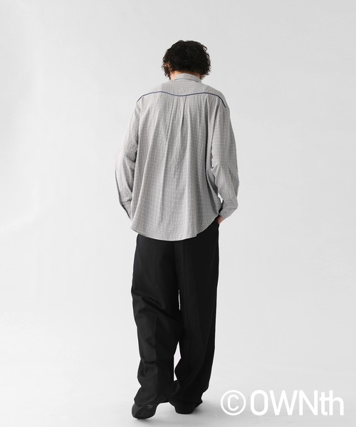 OWNth（オンス）の「パイピングデザインチェック柄シャツ（シャツ/ブラウス・レディース・グレー/ネイビー・ONESIZE）」の10枚目の写真