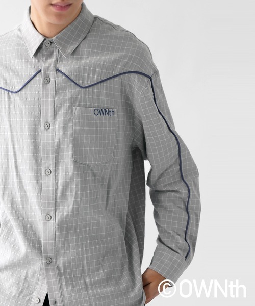 OWNth（オンス）の「パイピングデザインチェック柄シャツ（シャツ/ブラウス・レディース・グレー/ネイビー・ONESIZE）」の11枚目の写真