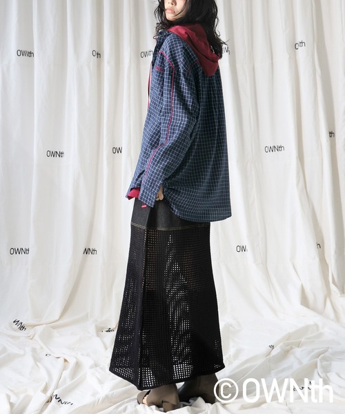 OWNth（オンス）の「パイピングデザインチェック柄シャツ（シャツ/ブラウス・レディース・グレー/ネイビー・ONESIZE）」の15枚目の写真