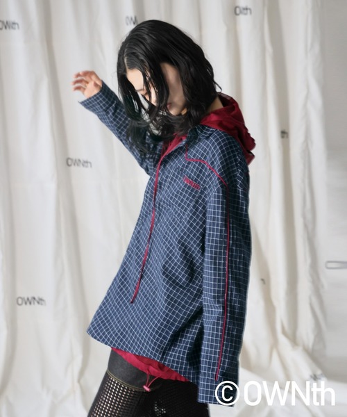 OWNth（オンス）の「パイピングデザインチェック柄シャツ（シャツ/ブラウス・レディース・グレー/ネイビー・ONESIZE）」の16枚目の写真