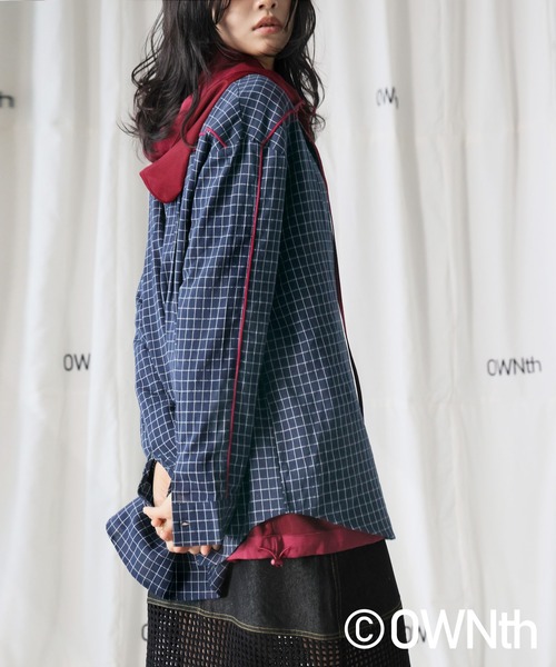 OWNth（オンス）の「パイピングデザインチェック柄シャツ（シャツ/ブラウス・レディース・グレー/ネイビー・ONESIZE）」の18枚目の写真