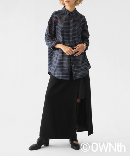 OWNth（オンス）の「パイピングデザインチェック柄シャツ（シャツ/ブラウス・レディース・グレー/ネイビー・ONESIZE）」の20枚目の写真
