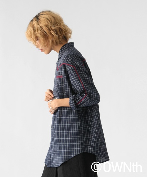 OWNth（オンス）の「パイピングデザインチェック柄シャツ（シャツ/ブラウス・レディース・グレー/ネイビー・ONESIZE）」の21枚目の写真