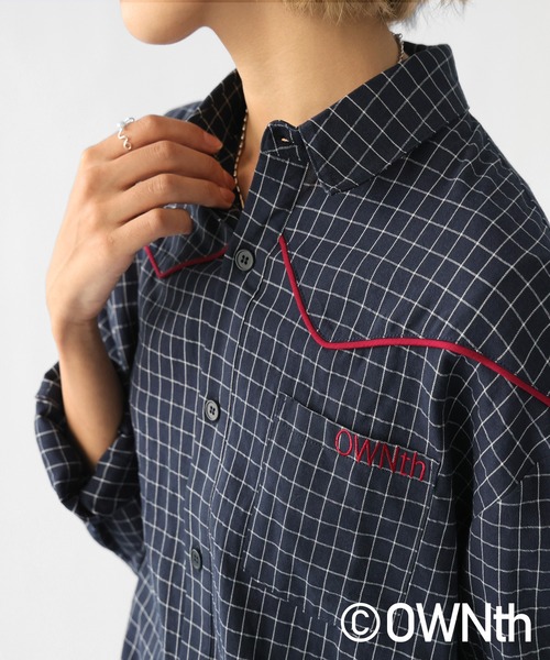 OWNth（オンス）の「パイピングデザインチェック柄シャツ（シャツ/ブラウス・レディース・グレー/ネイビー・ONESIZE）」の22枚目の写真