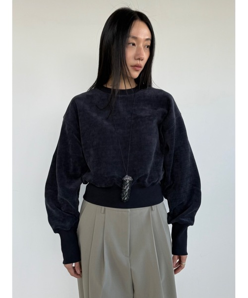 Didot.showroom（ディドット ショールーム）の「【DIDOT.】ミニマルクロップドMTM（フリース裏起毛）（スウェット・レディース・ネイビー/サンドベージュ/ブラック/ブラウン・FREE）」の4枚目の写真