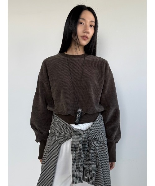 Didot.showroom（ディドット ショールーム）の「【DIDOT.】ミニマルクロップドMTM（フリース裏起毛）（スウェット・レディース・ネイビー/サンドベージュ/ブラック/ブラウン・FREE）」の3枚目の写真